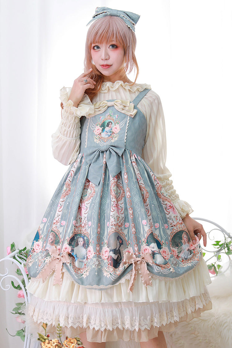 [portrait of a Little Lady] Print Ruffle Bowknot Lace Classic Lolita Jsk Dress 3 Colors