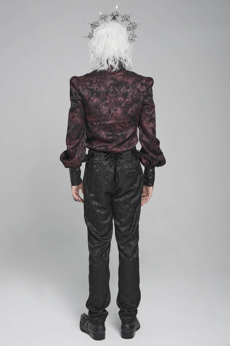 Black/red Stand Collar Long Lantern Sleeves Print Embroidery Gothic Blouse