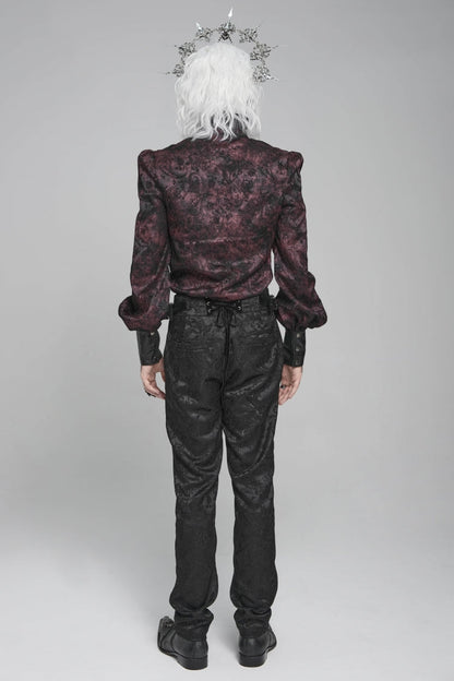 Black/red Stand Collar Long Lantern Sleeves Print Embroidery Gothic Blouse
