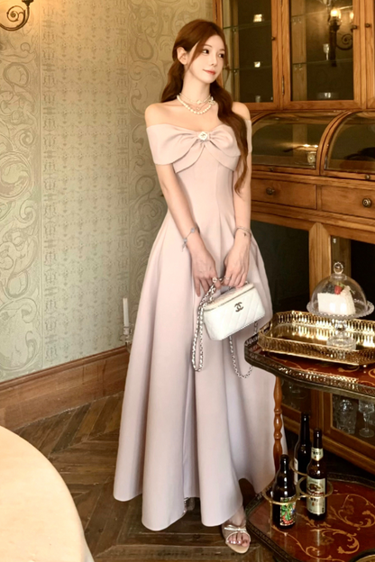 Off Shoulder Ribbon Short Flare Dress + Long Flare Dress