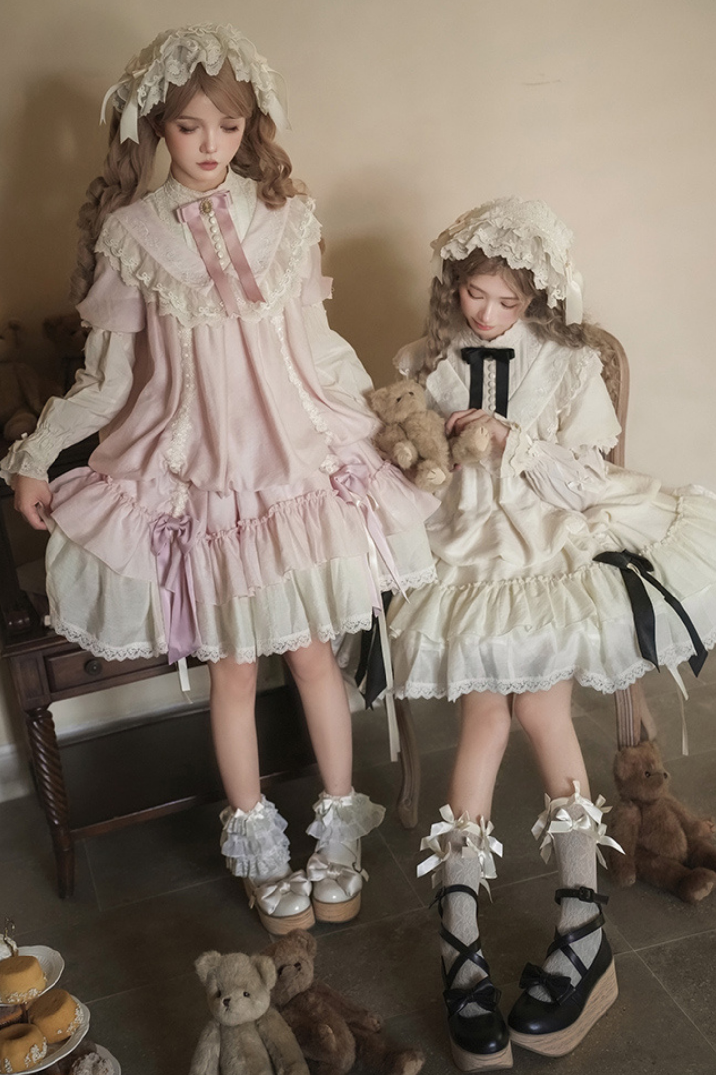 [pre-order] Rose Ruffle Lolita Dress + Dress + Belt + Brooch + Ribbon + Headband + Sleeve