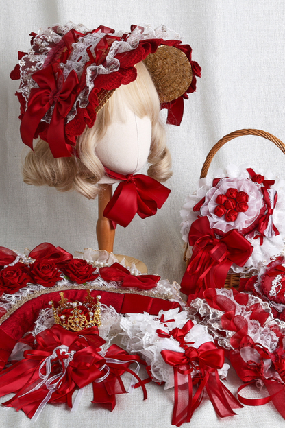 Rose Lace Lolita Bonnet + Hat + Hairband + Clip Hat + Crown