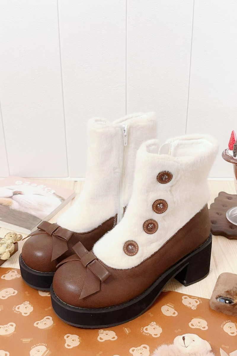 [pre-order] Retro Button Fur Socks Cover Fake Design Boots