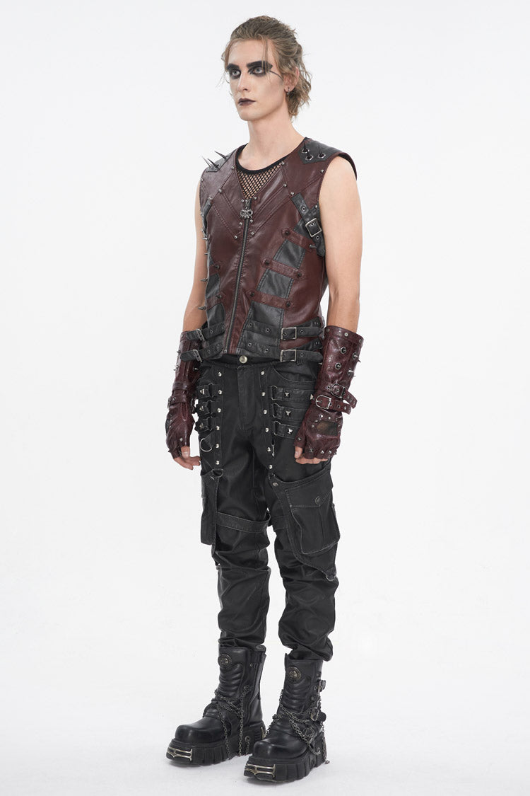 Red Studded Faux Leather Punk Vest
