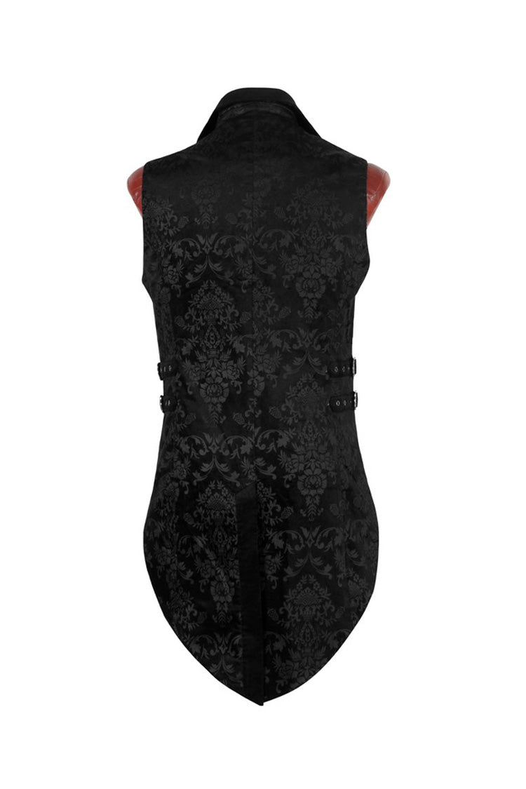 Black Double-breasted Swallowtail Hem Print Gothic Vest