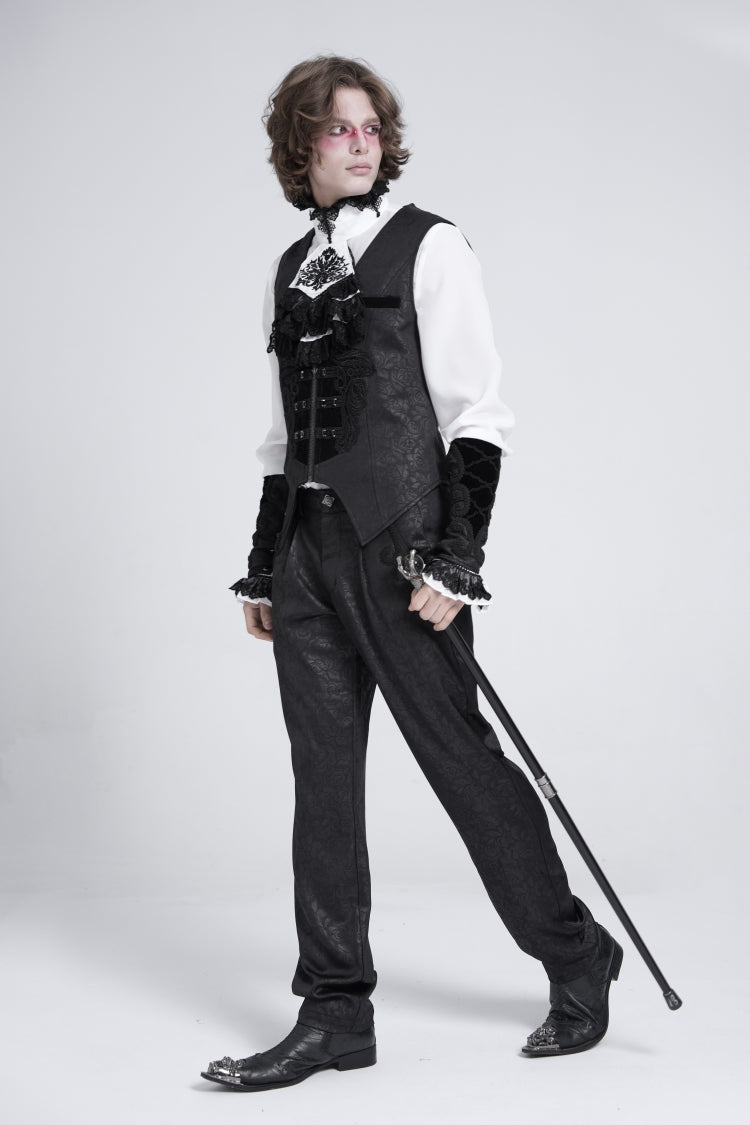 Black Sleeveless Embroidery Stitching Velvet Gothic Vest