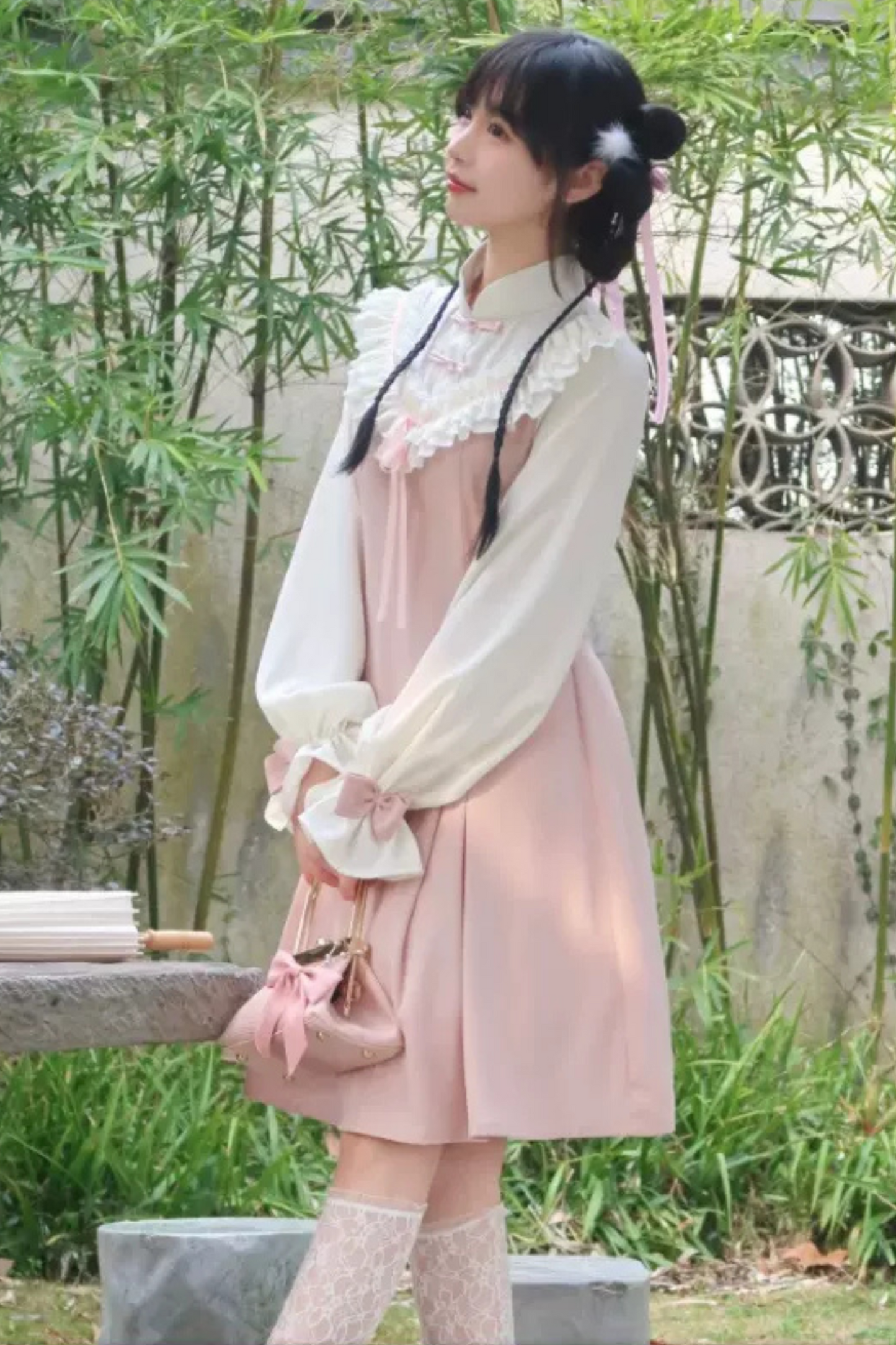 Girly Ruffle Color Chinese-style Dress