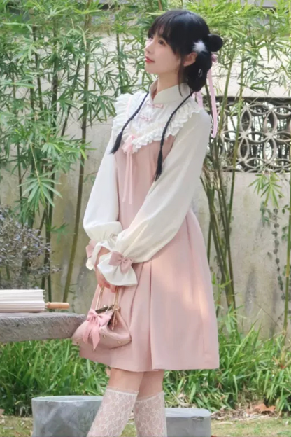 Girly Ruffle Color Chinese-style Dress