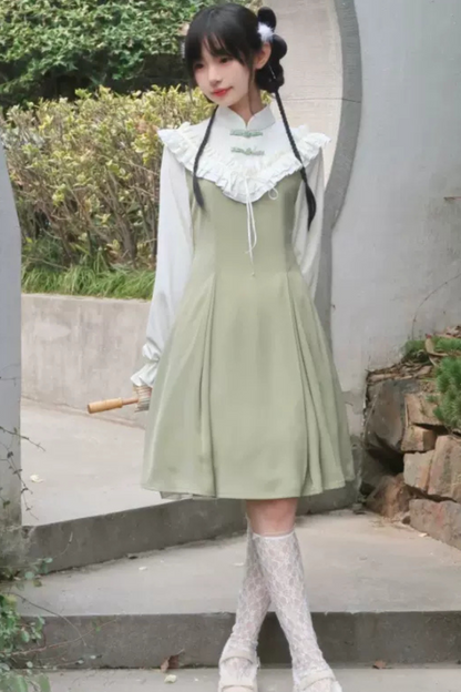 Girly Ruffle Color Chinese-style Dress
