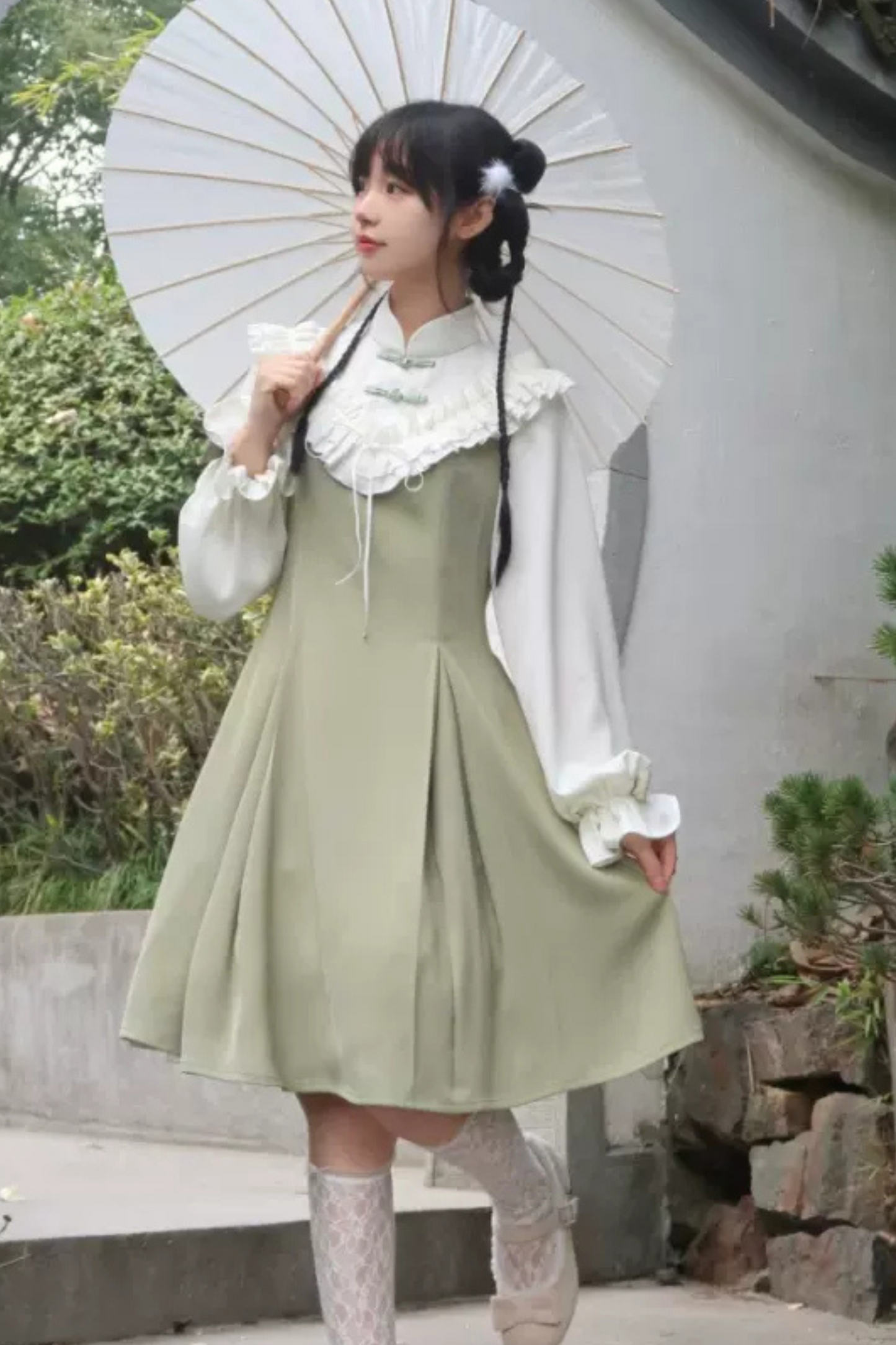 Girly Ruffle Color Chinese-style Dress