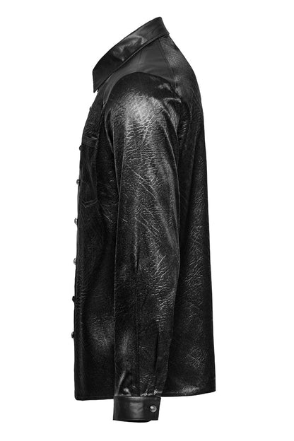 Black Lapel Collar Long Sleeves Faux Leather Gothic Blouse