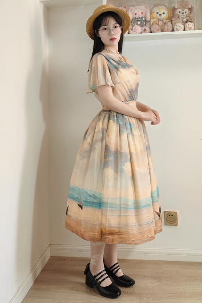 Marble Resort Chiffon Print Dress