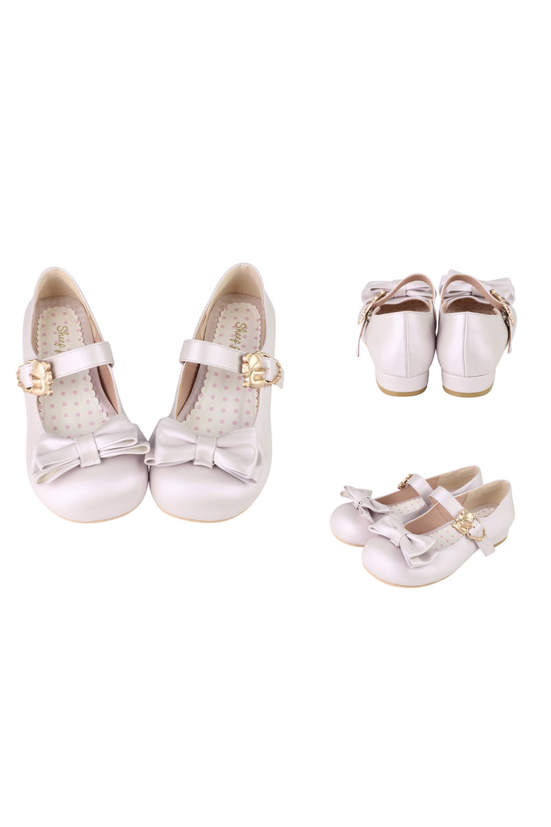 Satin Sheep Puff Ribbon Shoes