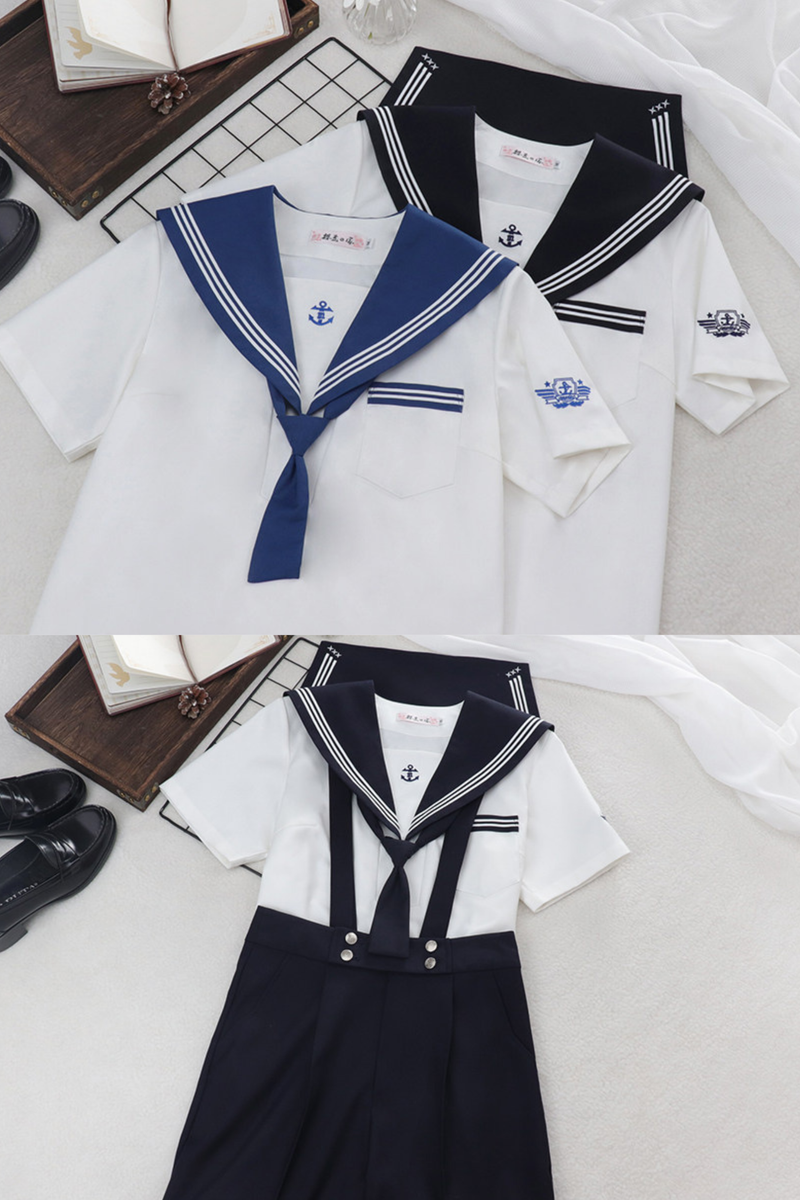 Sailor Shirt + Suspender Shorts + Tie + Beret