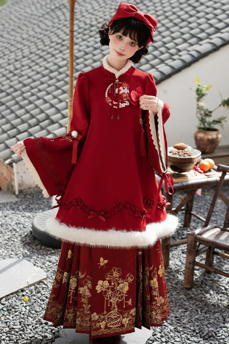 Chinese-style Big Sleeve Dress + Apron + Skirt + Leg Warmers + Hairband + Clip + Pin