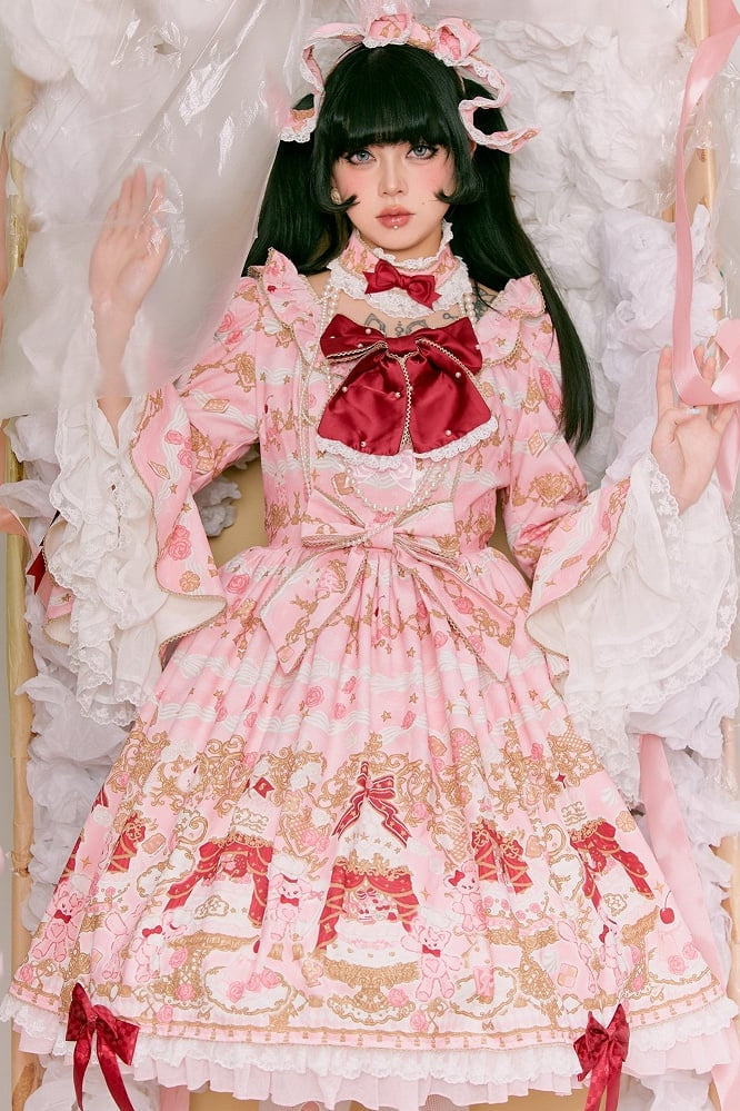 [pre-order Deadline: April 26] Retro Romance Sweet Lolita Ribbon Cake Print Princess Sleeve Dress