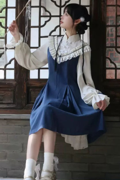 Girly Ruffle Color Chinese-style Dress