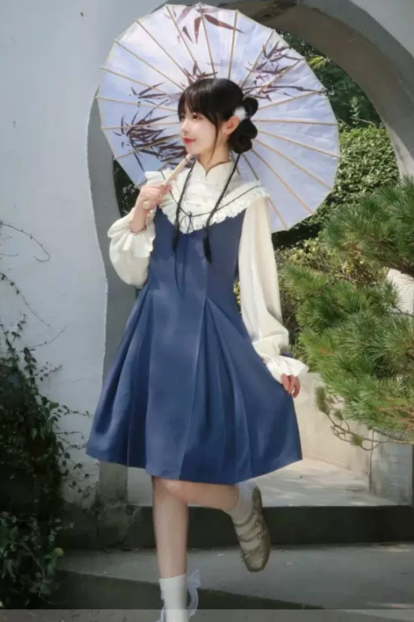 Girly Ruffle Color Chinese-style Dress