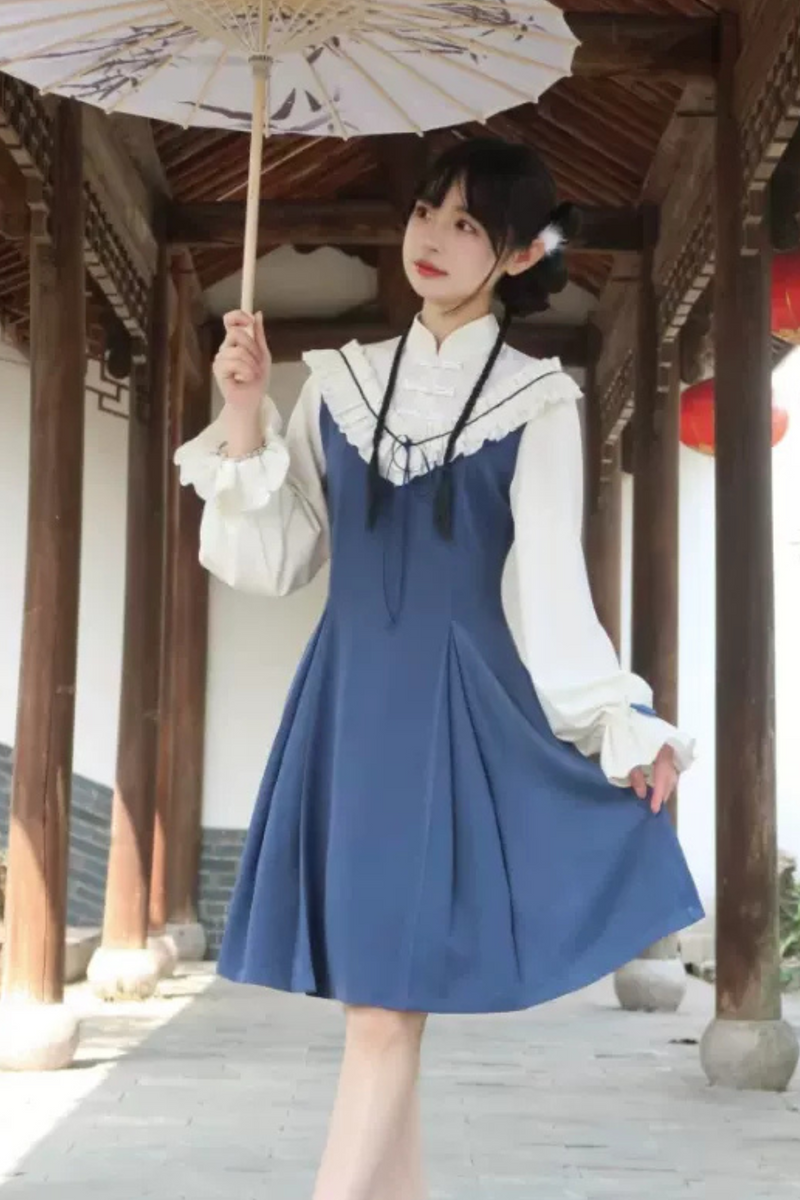 Girly Ruffle Color Chinese-style Dress