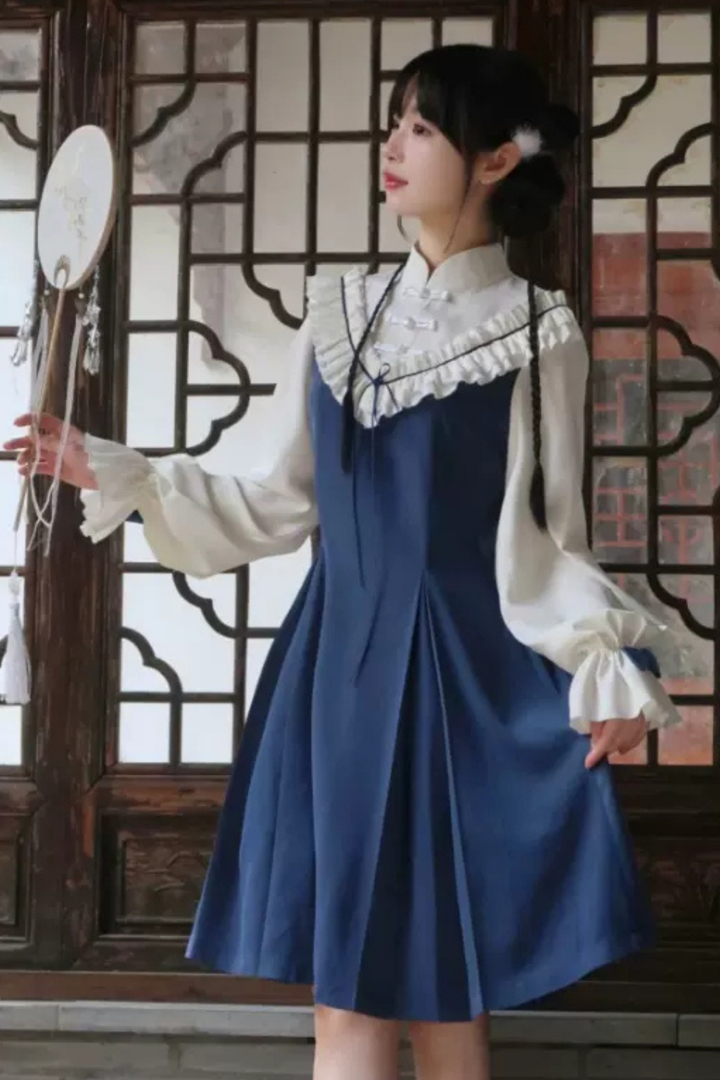 Girly Ruffle Color Chinese-style Dress