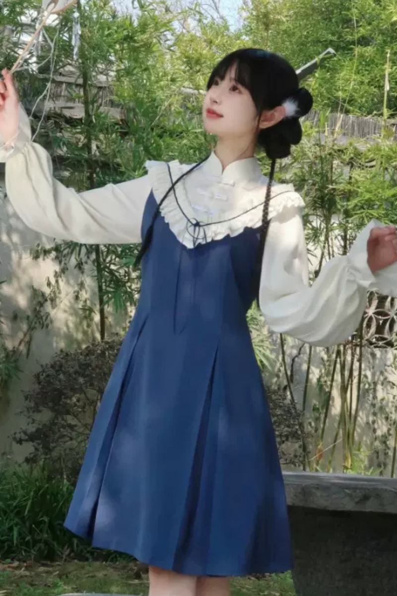 Girly Ruffle Color Chinese-style Dress