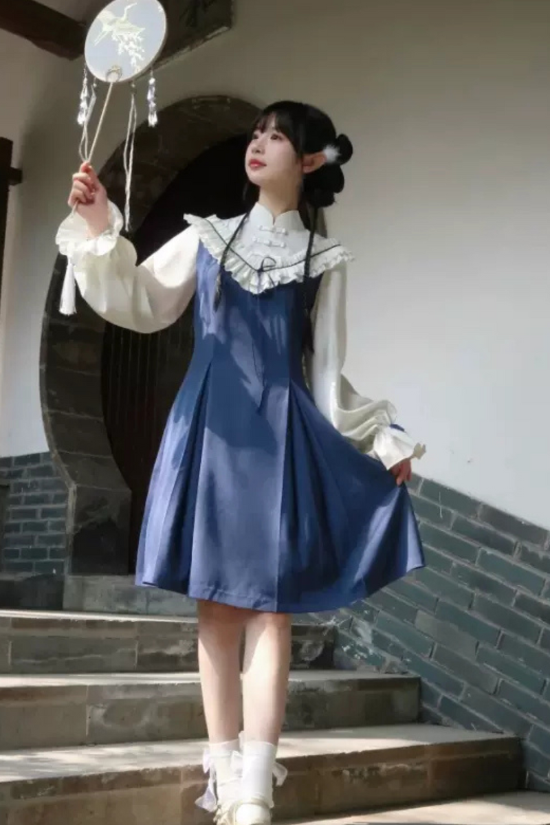 Girly Ruffle Color Chinese-style Dress