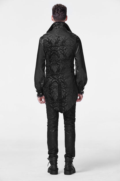 Black Double-breasted Swallowtail Hem Print Gothic Vest