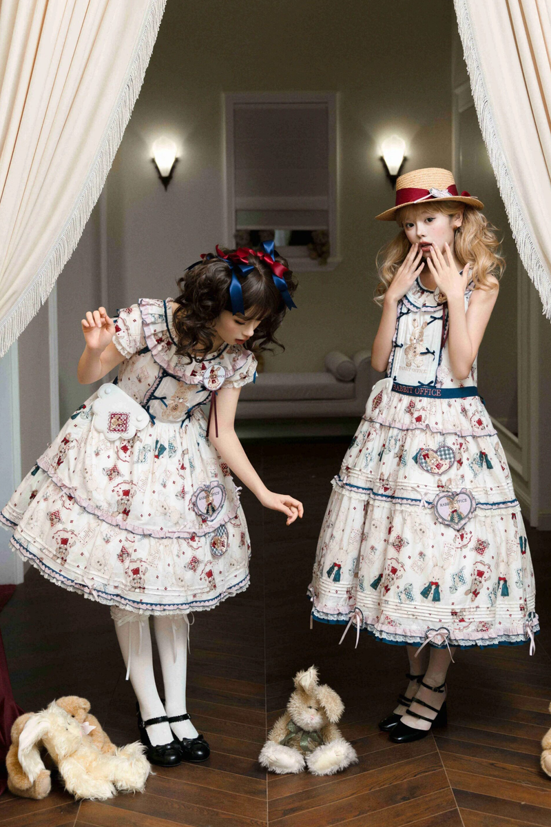 Retro Bear Puff Sleeve Dress + Sleeveless Dress