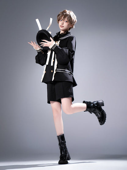 College Style Prince Sailor Collar Jacket Shorts Set + Hat