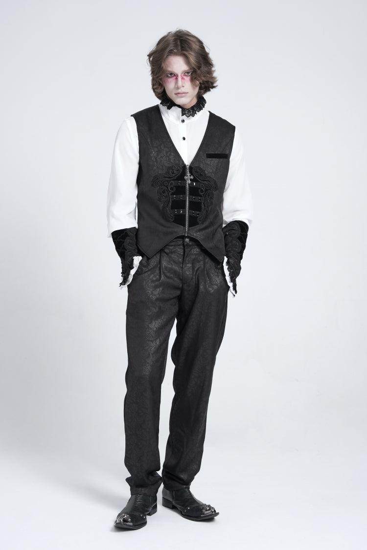 Black Sleeveless Embroidery Stitching Velvet Gothic Vest