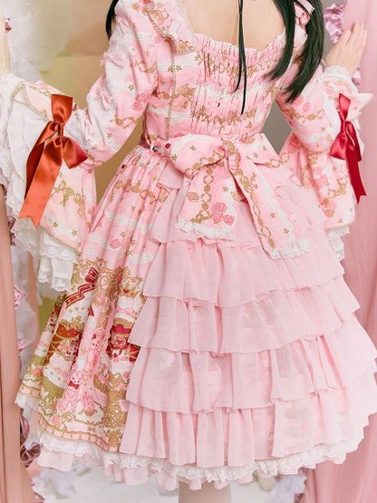 [pre-order Deadline: April 26] Retro Romance Sweet Lolita Ribbon Cake Print Princess Sleeve Dress