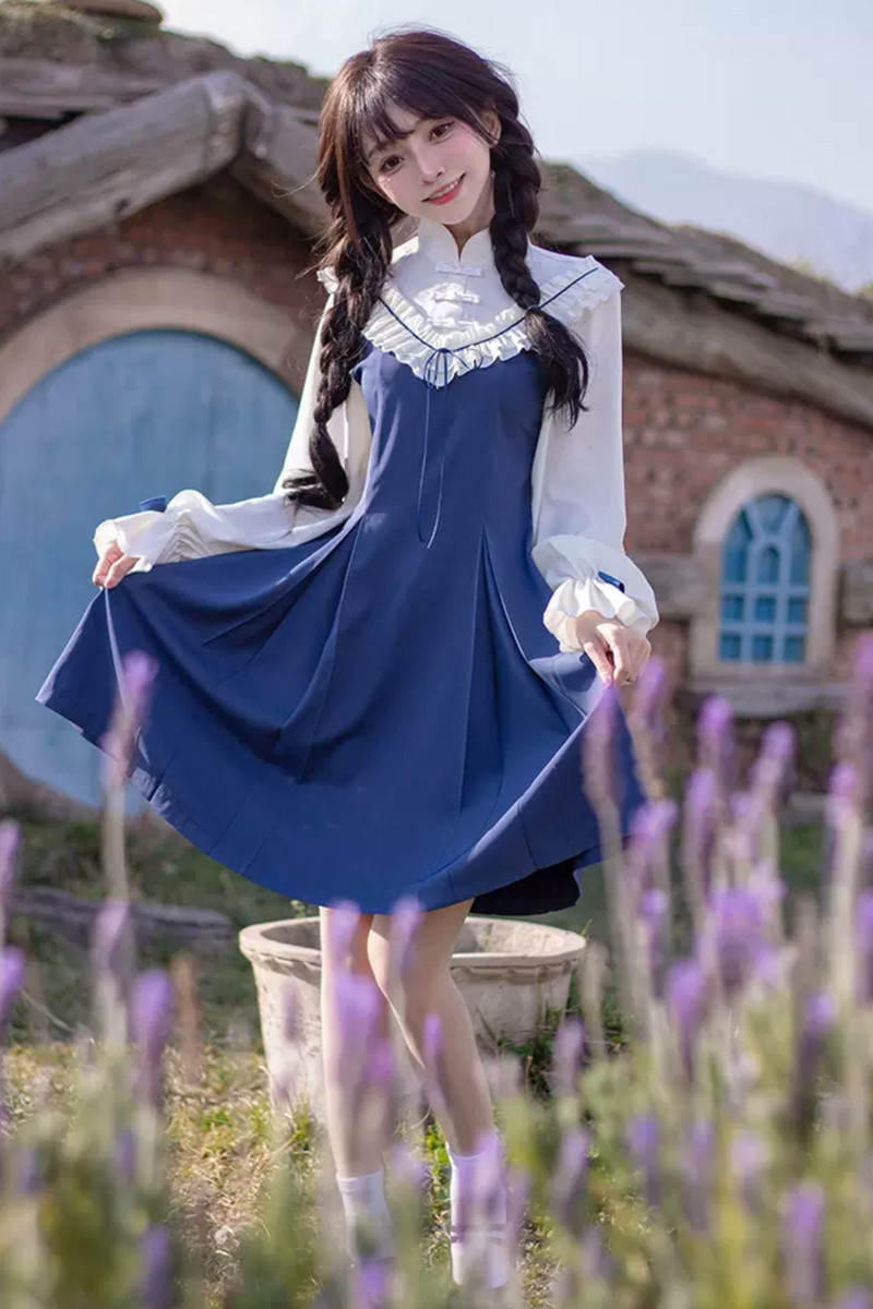Girly Ruffle Color Chinese-style Dress