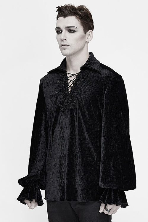 Black Velvet Elastic Lantern Sleeves Gothic Blouse