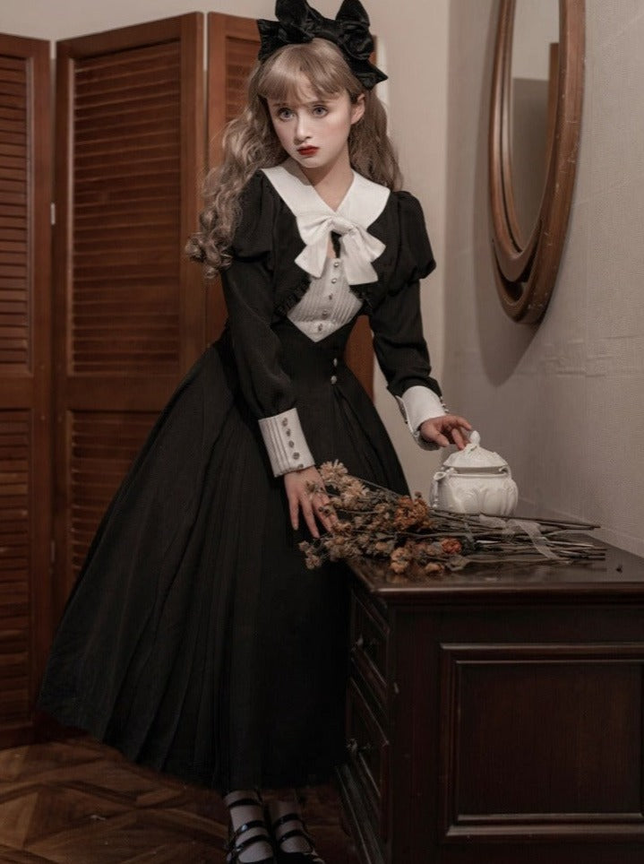 Lantern Sleeve Ruffle Short Jacket With Ribbon + Back Ribbon Suspender Dress