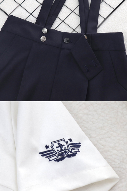 Sailor Shirt + Suspender Shorts + Tie + Beret