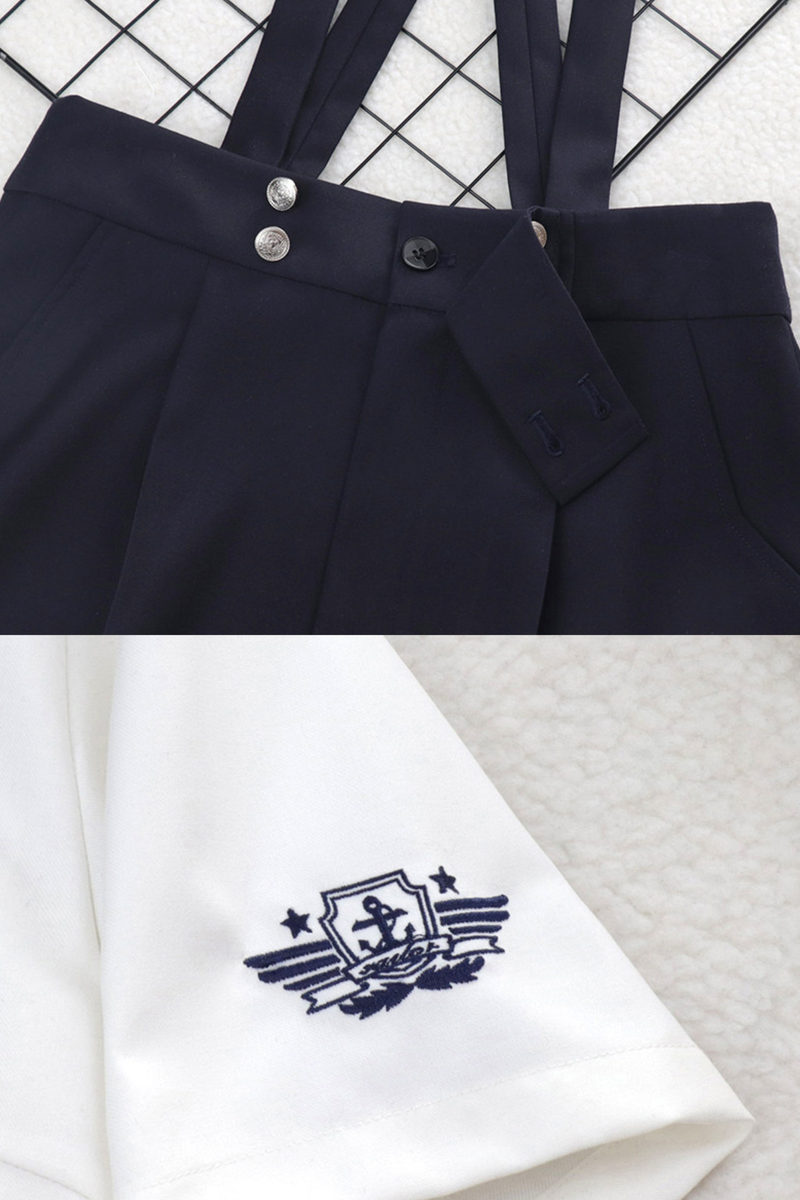 Sailor Shirt + Suspender Shorts + Tie + Beret