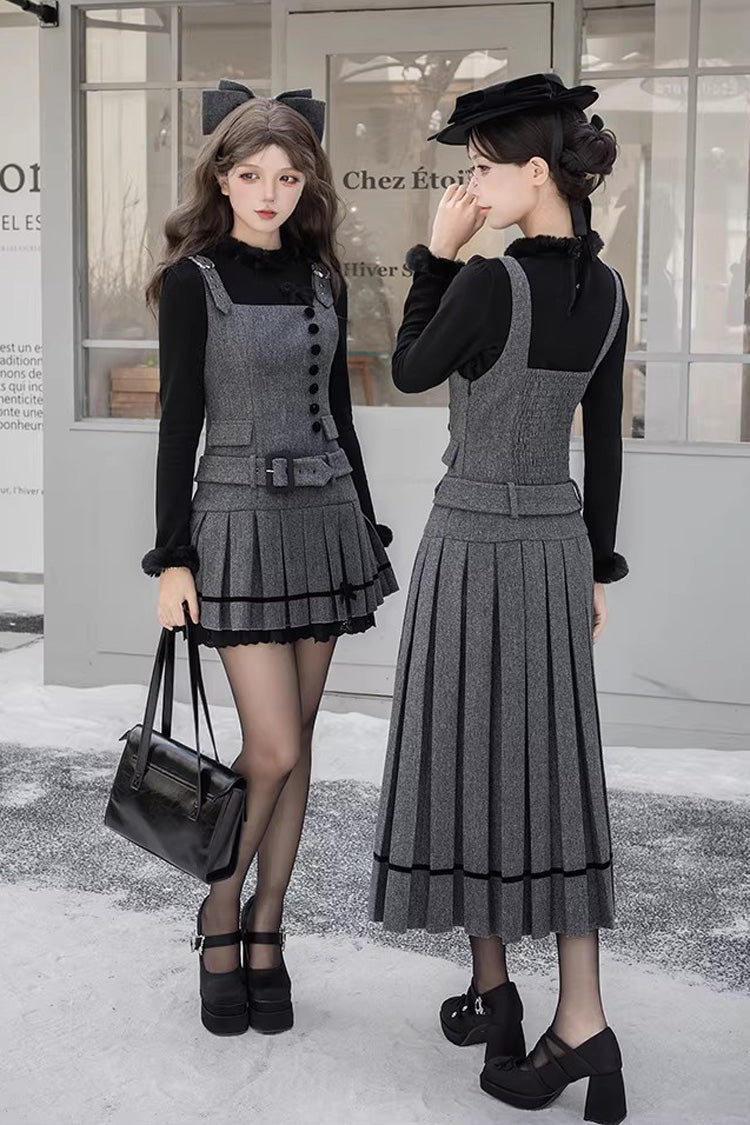 Grey [letters & Poems · Grace] Ruffled Daily Classic Lolita Jsk Dress 2 Versions