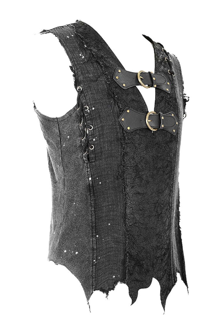 Black V-neck Sleeveless Ripped Buckle Straps Gothic Vest