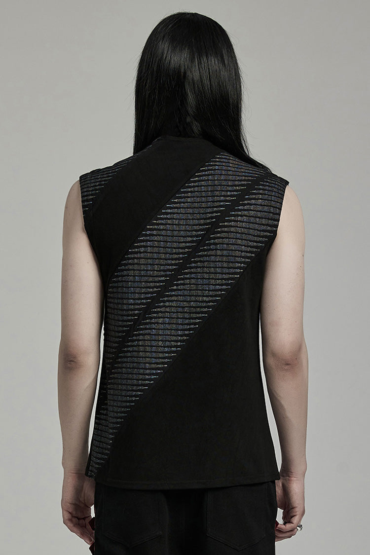 Black Sleeveless Print Asymmetric Zipper Punk Tank Top