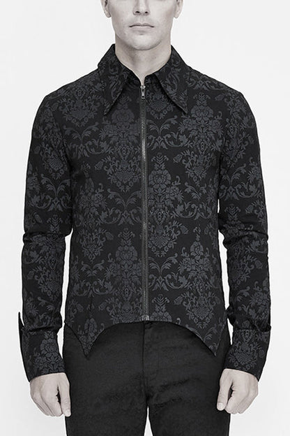 Black Folding Cuffs Palace Printed Zipper Gothic Blouse