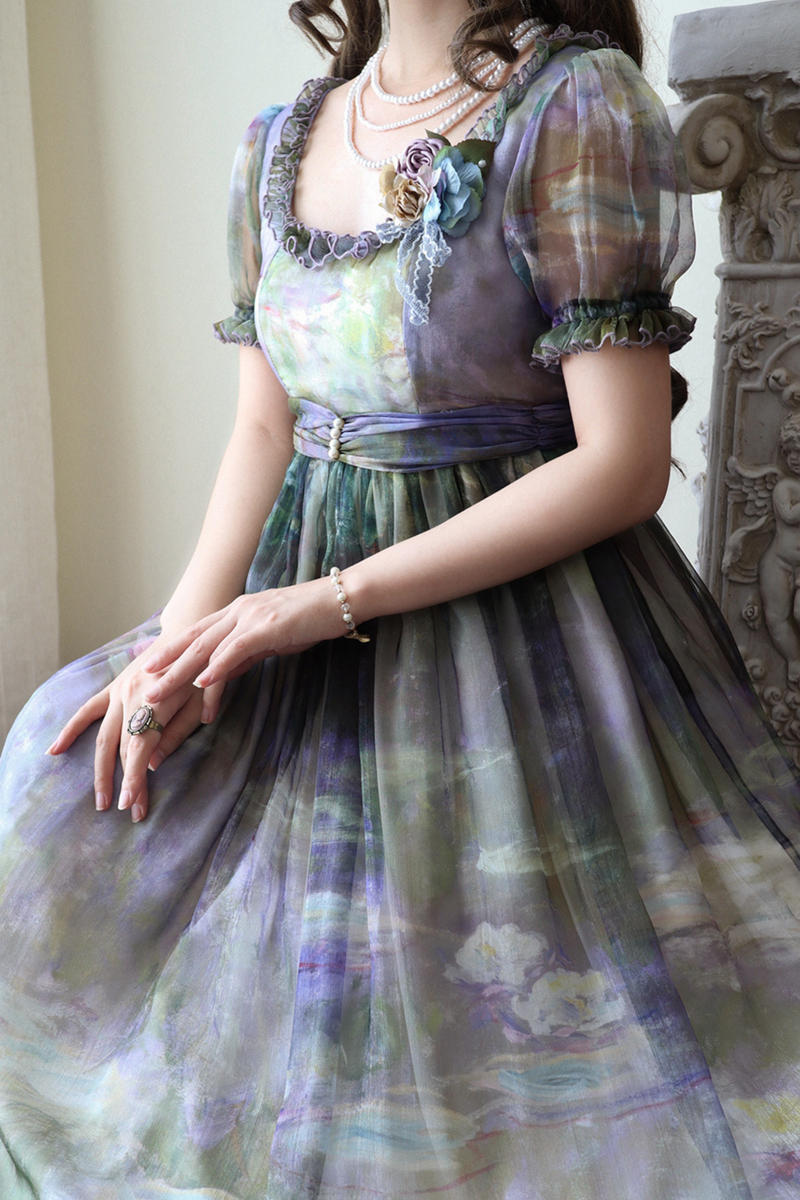 Marble Art High Waist Mark Lolita Dress