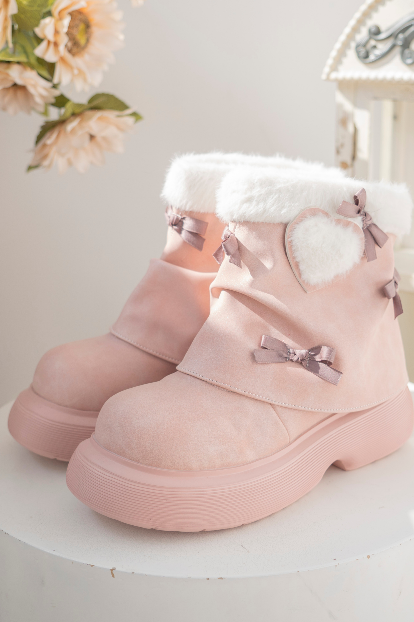Velvet Ribbon Heart Short Boots