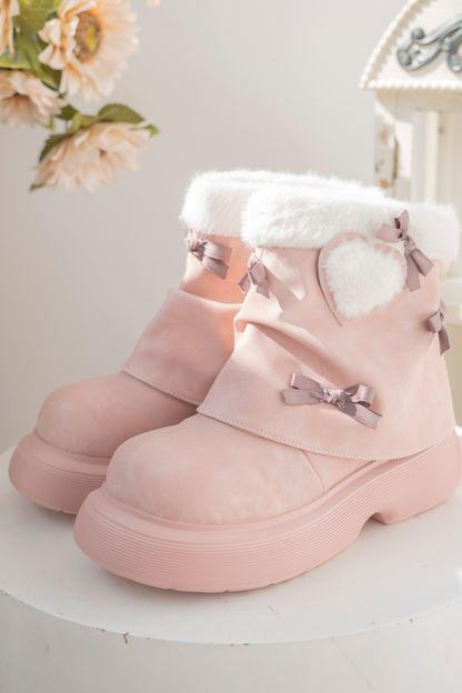 Velvet Ribbon Heart Short Boots