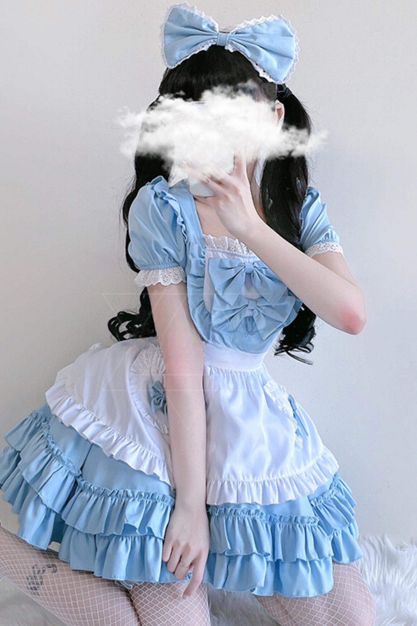 Double Ribbon Ruffle Lolita Maid Dress Set
