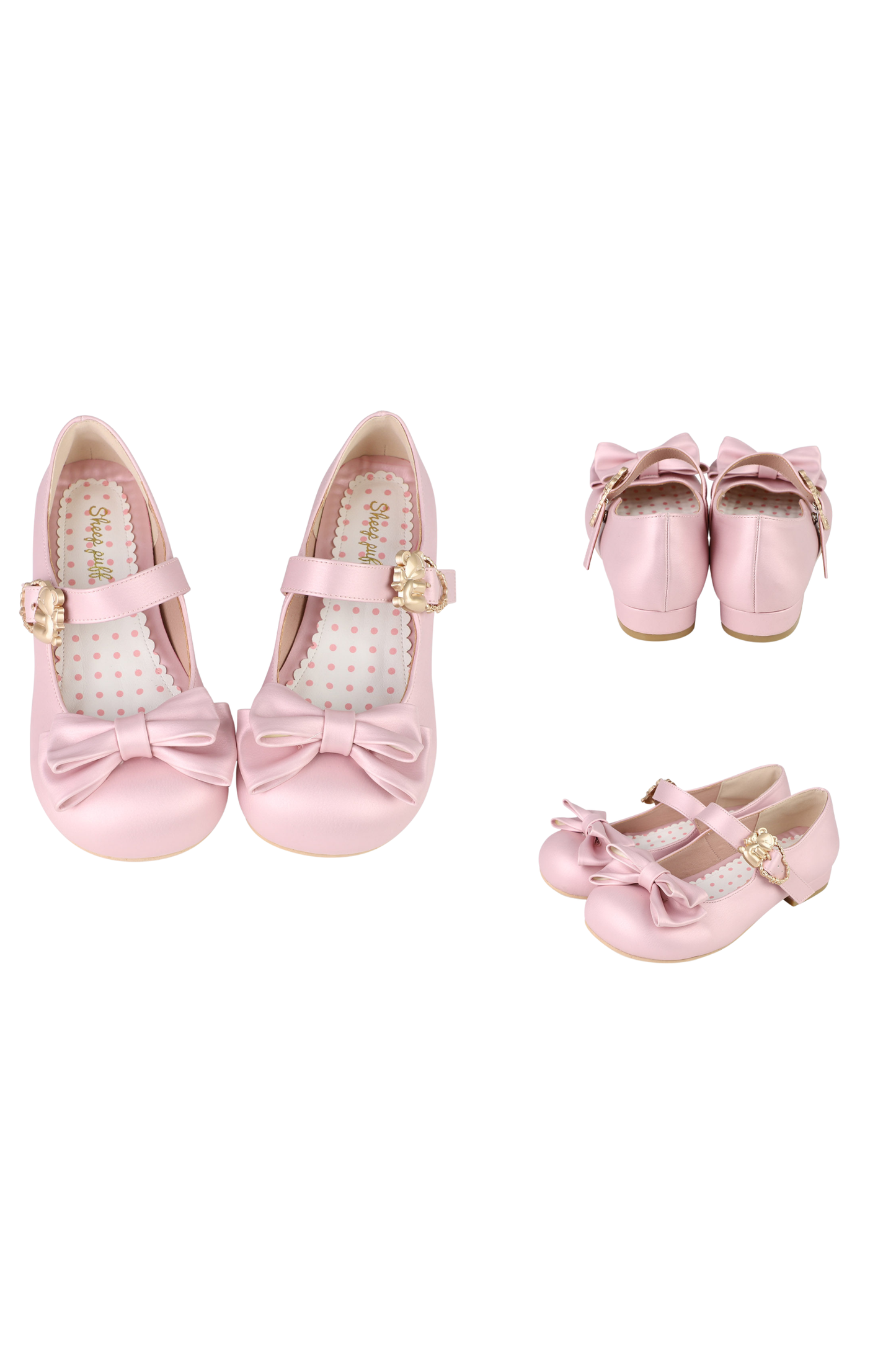 Satin Sheep Puff Ribbon Shoes