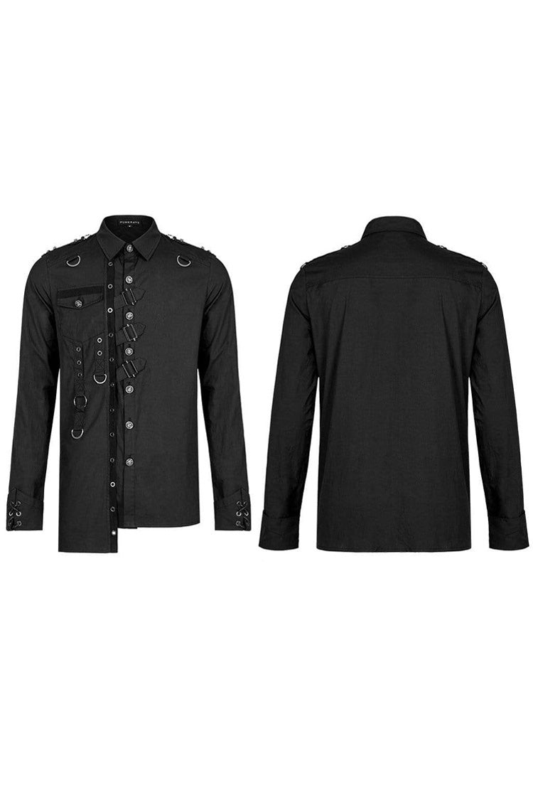 Black Punk Asymmetric Hem Personality Metal Buckle Decorative Soft Long Sleeve Shirt