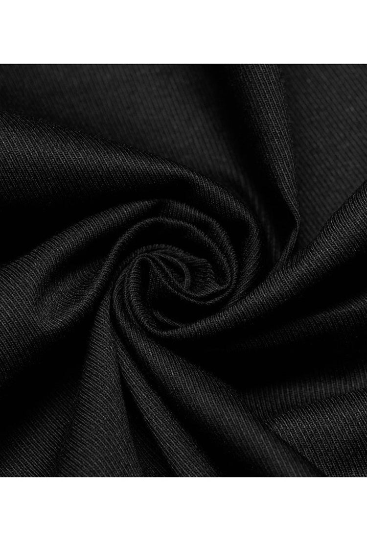 Black Gothic Delicate Decals Placket Pleated Ruffle Long Sleeve Shirt