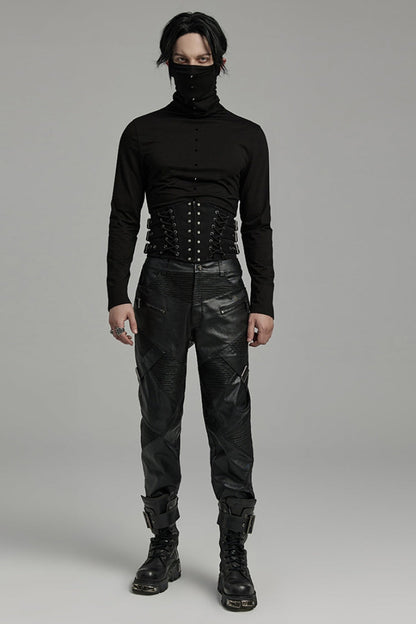 Black Multi-buckles Studded Lace-up Punk Girdle