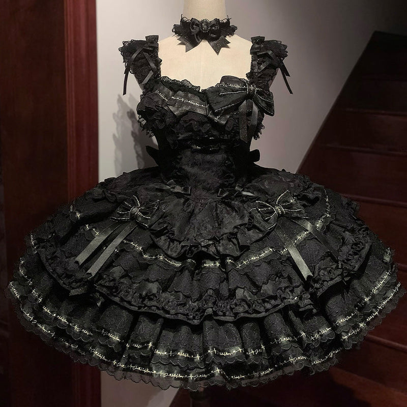 Tricolor Dark Gothic Ribbon Dress + Accessories