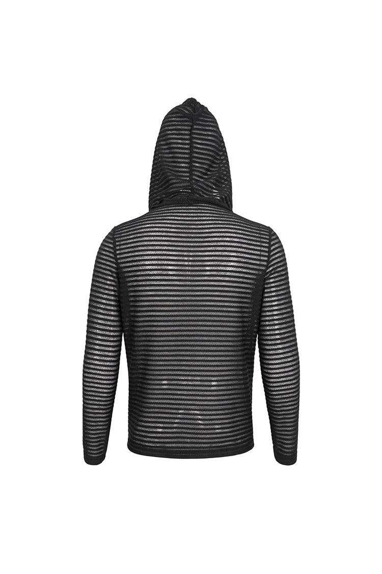 Black Striped Sheer Long Sleeve Punk Sweatshirt Hooded